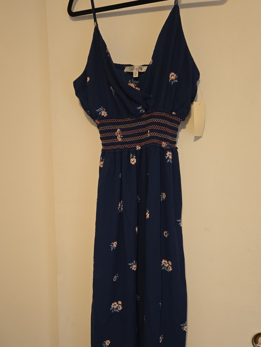 Navy Floral Smocked-Waist Midi Dress - Women